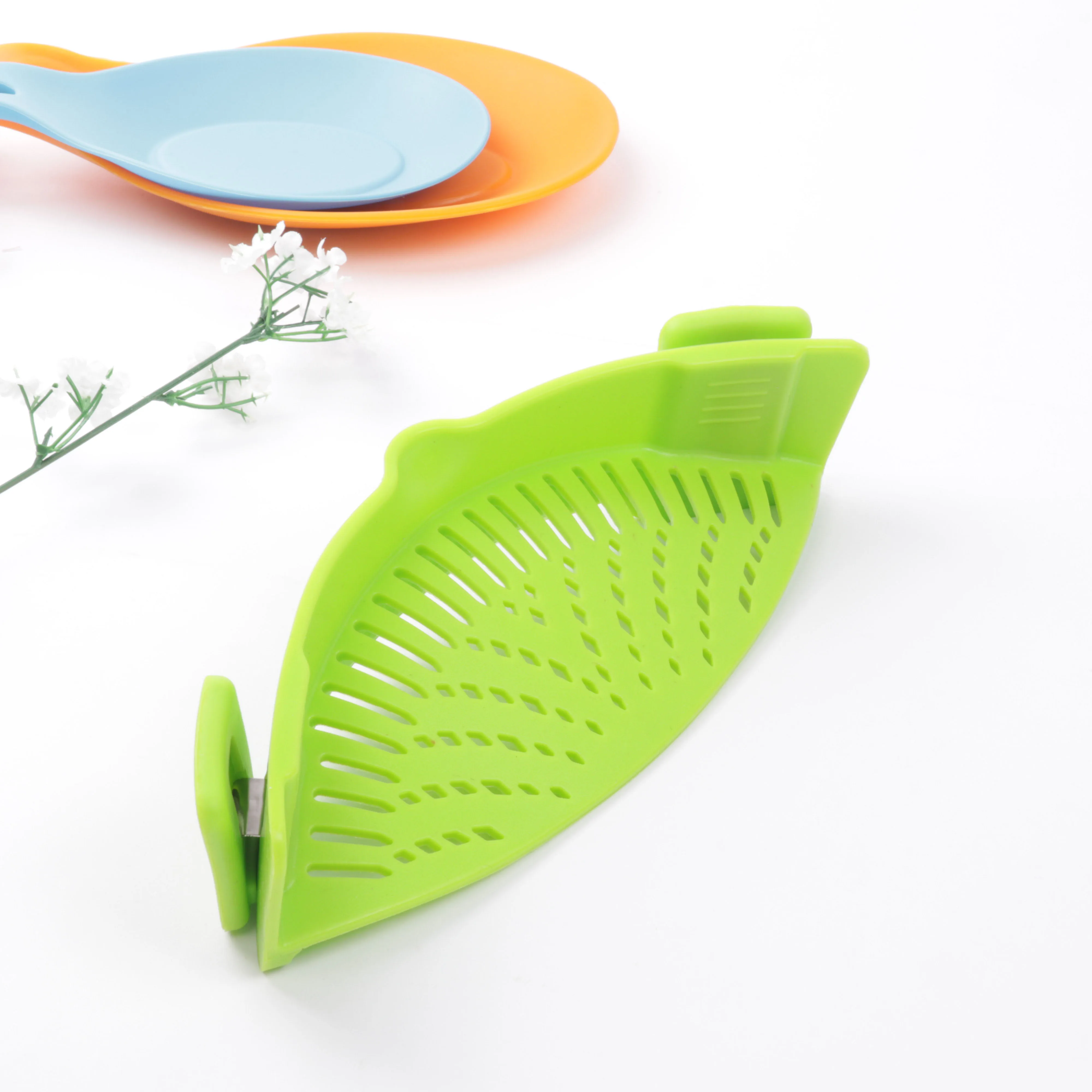

Heat Resistant Silicone Strainer Snap Clip on Pot Food Strainer for Pans Bowls