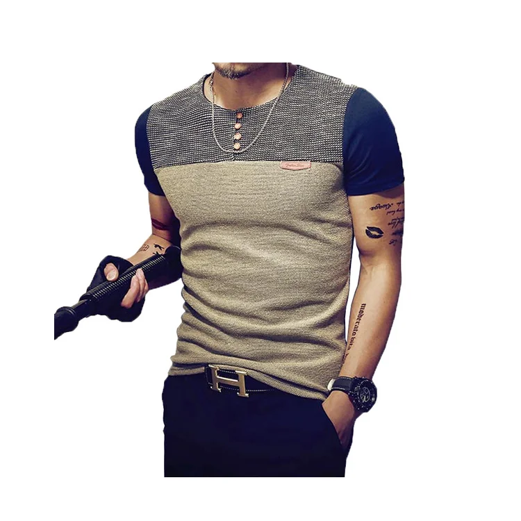 

Men Casual Patchwork Short Sleeve Trend Casual Slim Fit Hip-Hop Top Tees T Shirt