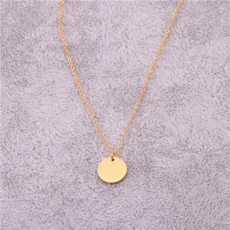 

316L Stainless Steel Plain Surface Round Coin Disc Pendant Cheap Charm Necklace