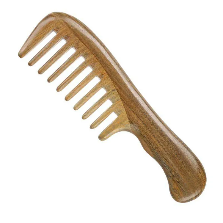 

Eco wide coarse tooth curly hair no static green sandalwood handle wooden comb sandalwood, As picture shown