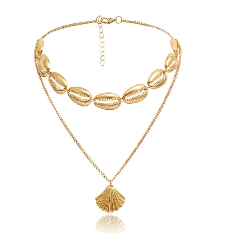 

Youthway 2019 fashion Cowrie Shell Choker Necklace gold plated zinc casting seashell layered necklace