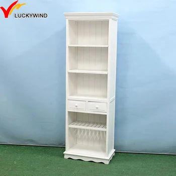 White French Solid Wood Low Narrow Bookcase