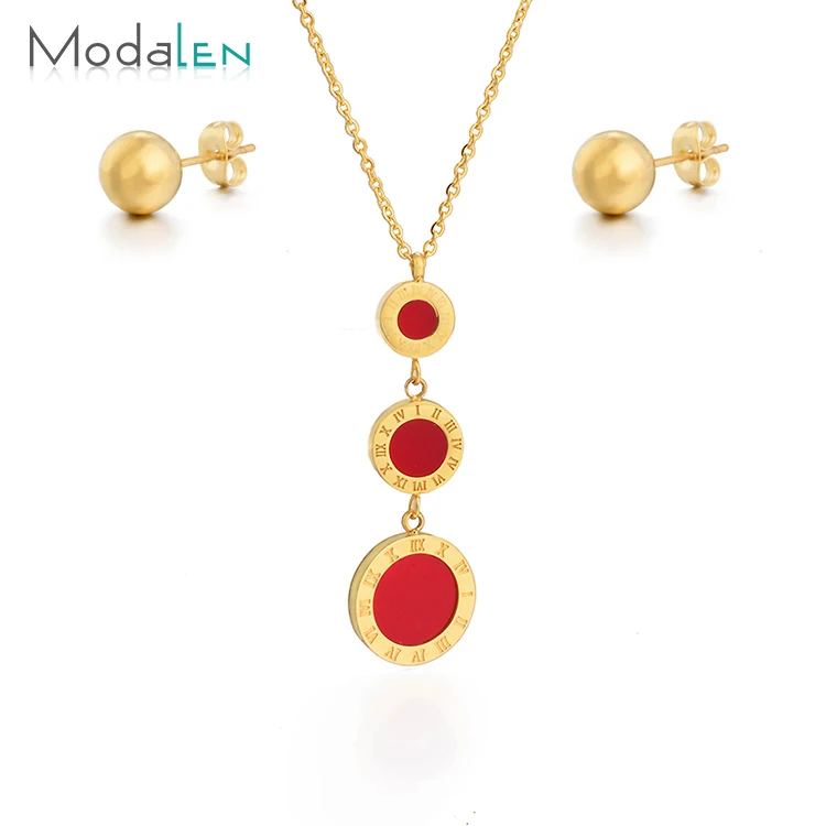 

Modalen Christmas Gift Enamel Red 2021 14k Gold Fasion Romania Costume Jewellery Woman Jewelry Set, Red black