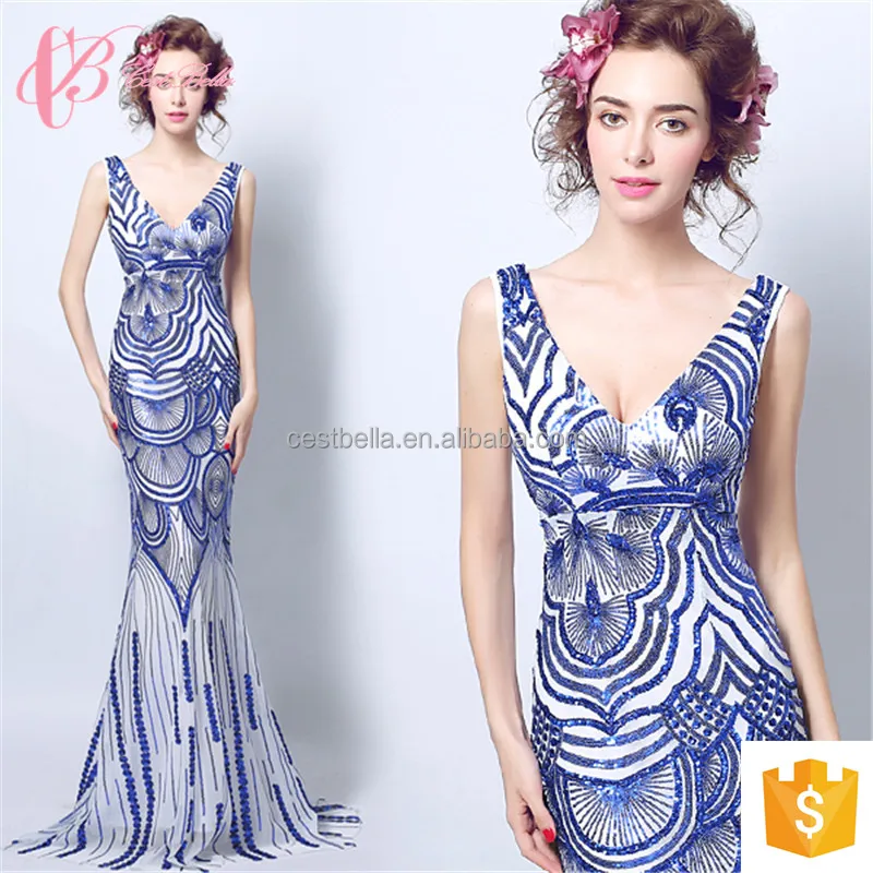 

Alibaba China New Hot Sale Long High Quality Cheap Chiffon Sequins Trumpet Evening Dress, Light blue