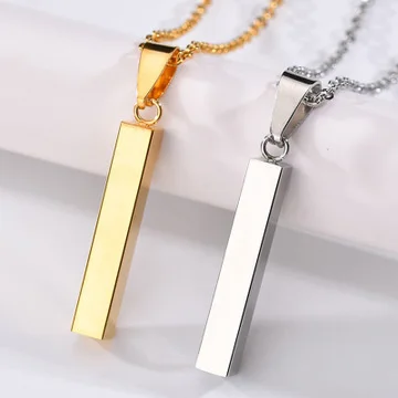 

Rich jewelry fashion jewelry top sale 316l stainless steel custom name rectangle simple gold silver metal bar pendant, Picture