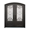 Luxury security decoration wrought iron exterior double entry french eyebrow doors