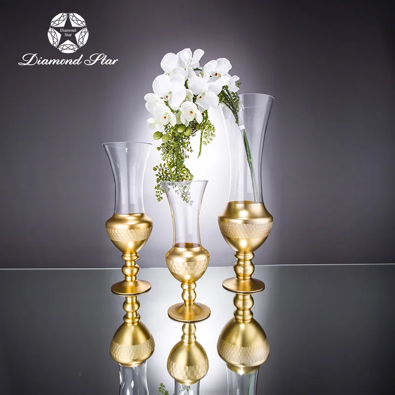 hot sell set of 3 decorative stemmed wedding mercury gold pedestal wholesale champagne glass vase