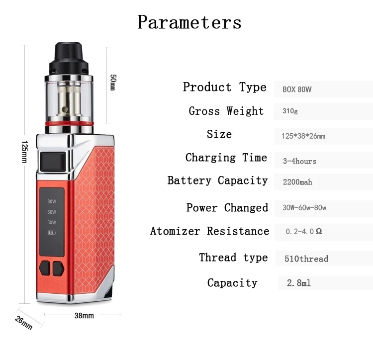 2019 adjustable voltage 400mah preheating battery Feature and Other Properties 80 w box mod