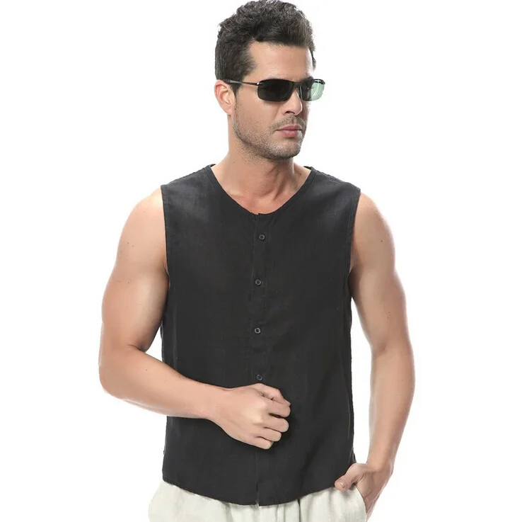 Compra camisa de lino sin mangas online al por mayor de