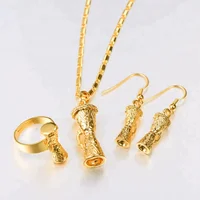 

U7 Kundu Drum Necklace Earring Ring Women Set 18K Gold Plated png set jewelry