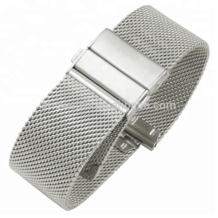

06 mesh quick release 20mm double snap buckle watch strap stainless steel mesh watch band, Silver/black/gold/roae gold