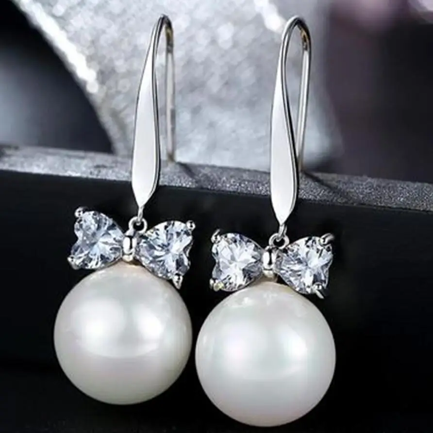 

Fashion bow pearl zircon earrings long earring
