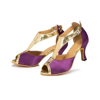 Women's Latin Dance Shoes Adult Vintage Salsa Party Customized other Heel Black PU Ballroom Dancing Shoes