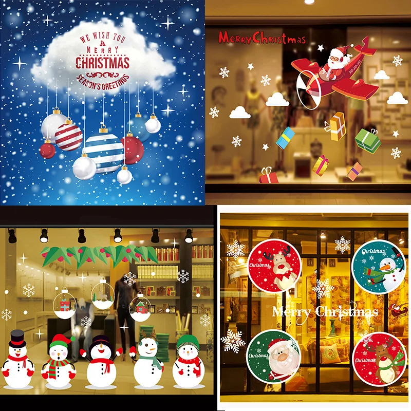 
Christmas window stickers Santa Claus snowflake decoration large wall stickers glue-free self-adhesive door stickers 