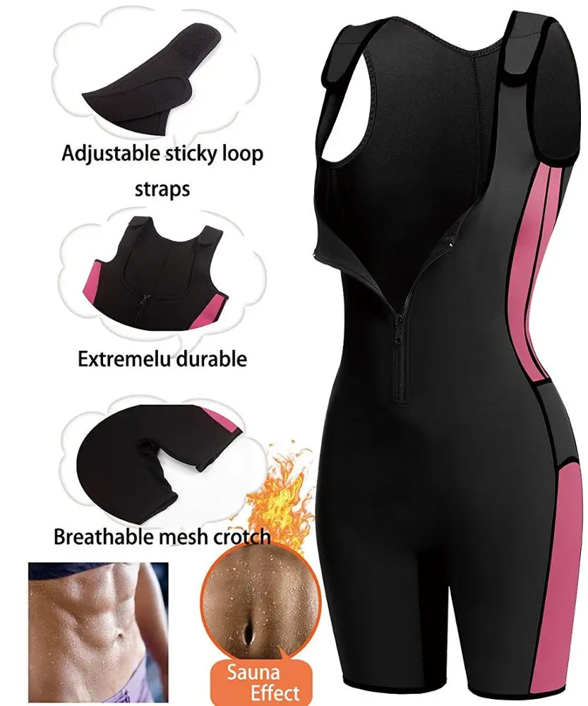 

Women Full Body Shapewear Sweat Neoprene Suit Waist Trainer Bodysuit Adjustable Straps Weight Loss Corset