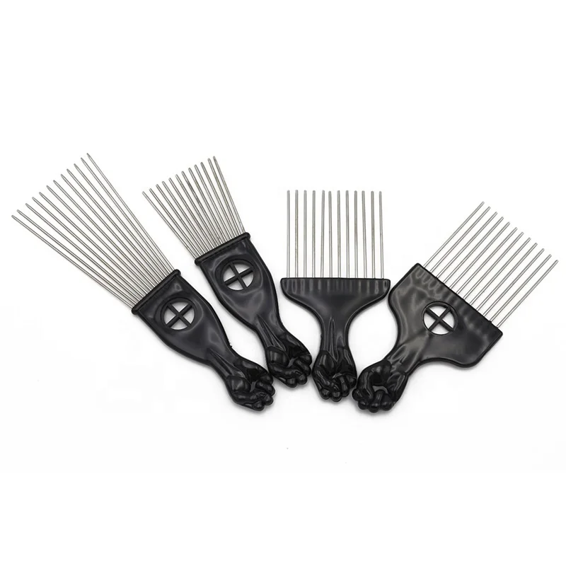 

New Arrival Anti-static Afro Hair Styling Fist Metal Fork Flat Comb Salon Stainless Steel Pins Wide Tooth Hair Comb