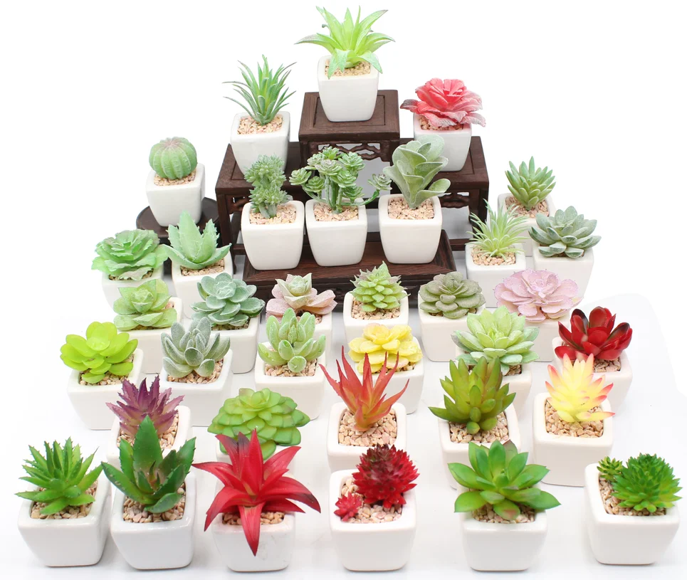 Assorted Mini Artificial Succulent Plants With Pot Home Desktop Decor