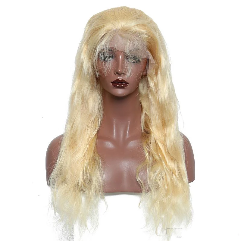 

Wholesale high quality 130% density brazilian raw human hair lace wig 613 blonde body wave lace front wigs