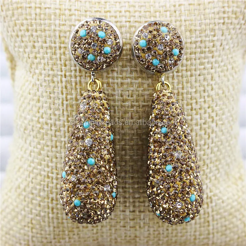 CH-MAE0137 Wholesale pave diamond jewelry stone earring,fashion silver plated rhinestone agate earring,hot sale charms earrings