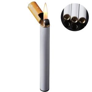 Image of Creative Mini Lighter Refillable Butane Gas Metal Cigarette Shaped Lighter Portable Grinding Wheel Lighter Outdoor Tools