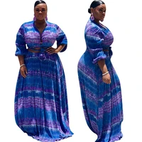 

Fat Women Fashion Plus Size 2 Piece Maxi Dresses Outfits - Long Sleeve Tie Tank Crop Top Long Skirts Set