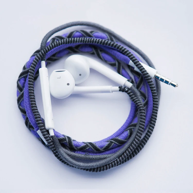 Handmade Fabric Braided Cable Earbuds In Ear Headphones With Microphone