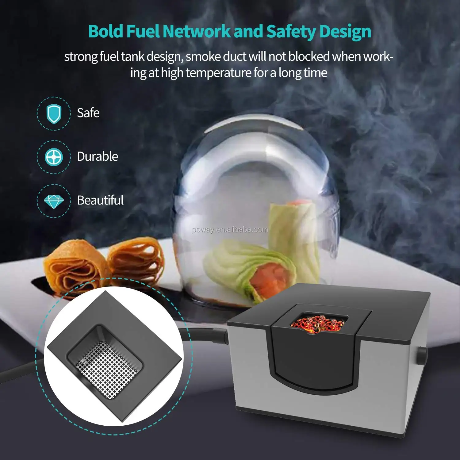 
Poway Portable Mini Smoke Machine 2*AA 3V Battery 1.2W Food Smoking Gun for Home Cooking and Outdoor BBQ (Silver) 