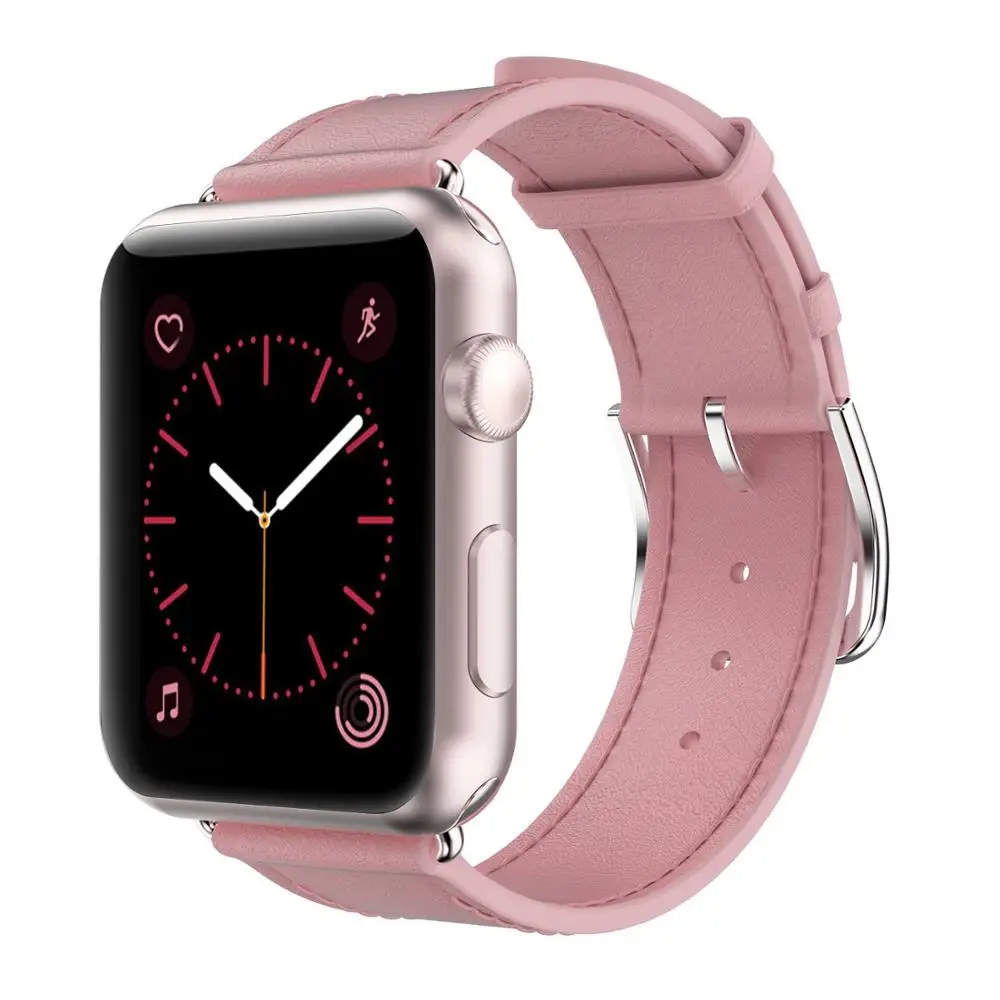 

Pink Color Genuine Leather Watch Band Stainless Steel Buckle Quick release Watch Straps for Apple Watch Series