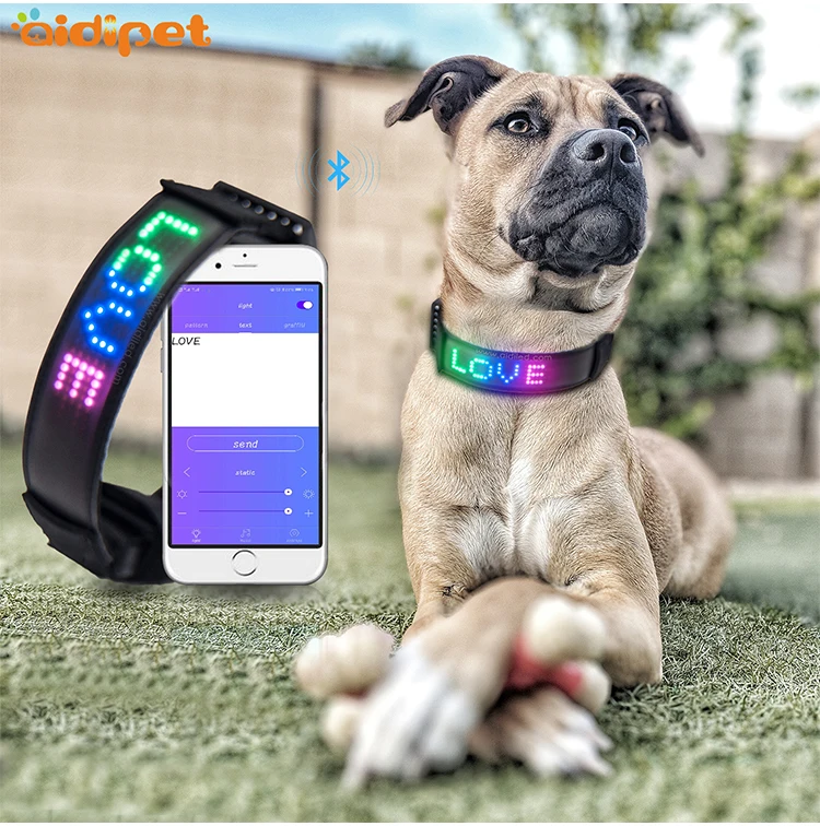 manufacturer wholesale rechargeable waterproof adjustable pet led dog collar with flashing screen