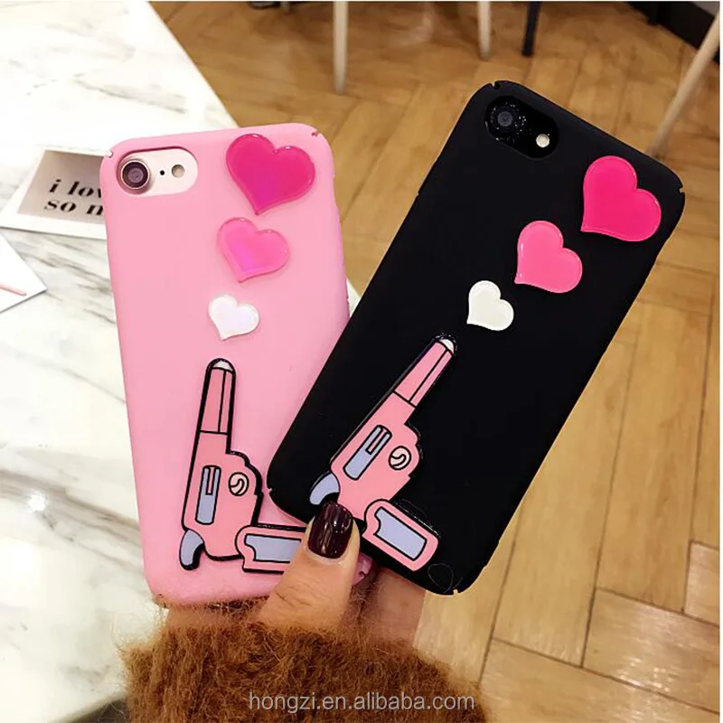 

Unique Loving Heart Love Pistol Phone Case for iphone 5 5s SE 6 6s Plus 7 7Plus Protective Hard PC Shell Back Cover Caqa