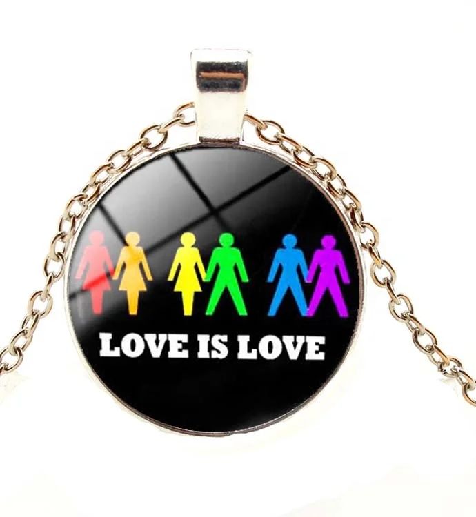 

2021 factory custom logo wholesale glass alloy pendant bar party lgbt party necklace rainbow, Rainbow gay pride necklace