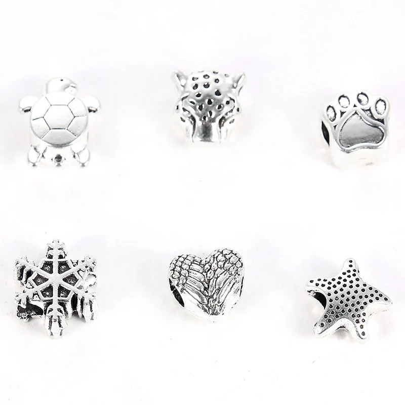 

Fashion Retro Silver Multi Animals Modeling Loose Spacer Beads Big Hole Fit Unisex DIY Charms Bracelet Jewelry Accessories, Antique silver
