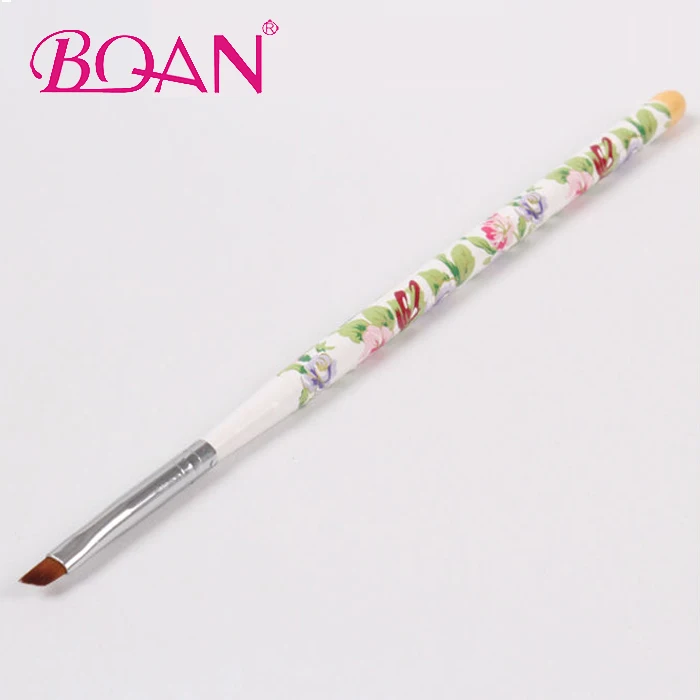 

BQAN #6 Flower Printed Wooden Handle Angled UV Gel Nail Art Design Brush, As the pic show