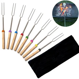 Image of 8pcs Set Stretch Stainless Steel Extendable Telescoping Hot Dog Fork Marshmallow Roasting BBQ Stick