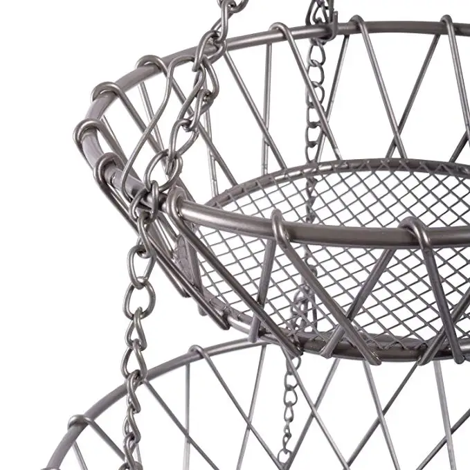 
3-Tier Fruit and Vegetable Basket with Sturdy Metal Chain Hanging Hook and Detachable Round Wire Nesting 