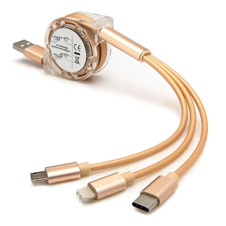 

Multi-function Universal 3in1 Retractable Usb Cable, Silver.gold;rose gold;blue