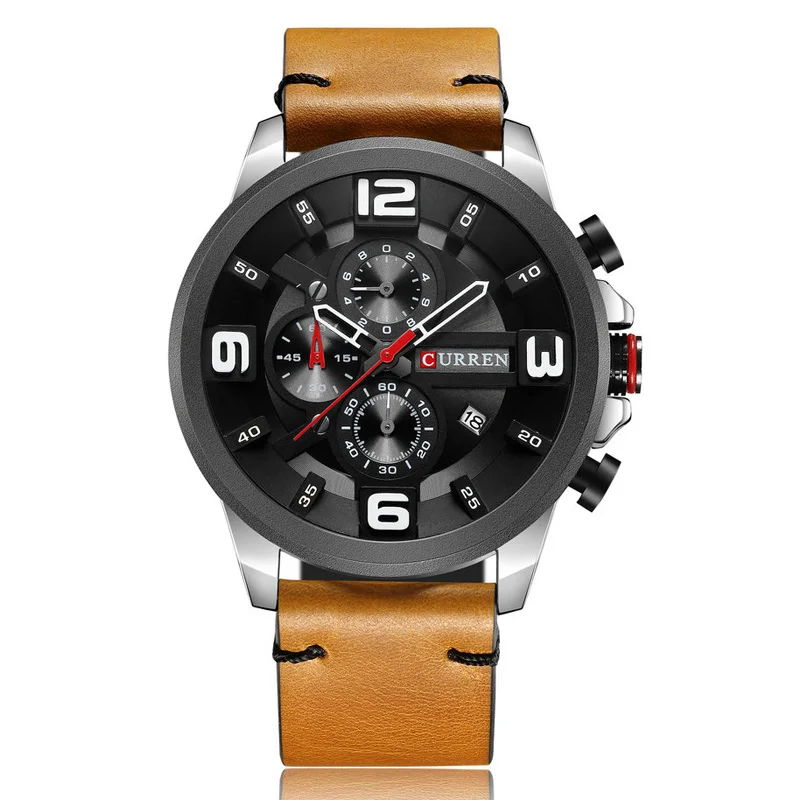 

WJ-6681 CURREN 8288 New Three-eye Calendar Strap Wristwatch Leisure Quartz Large Waterproof Men's Watch, Mix