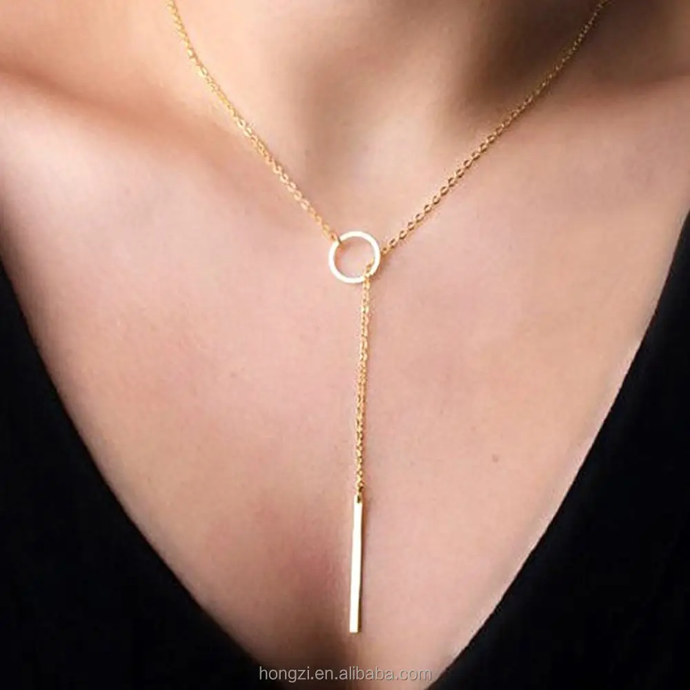 

2017 jewelry Romantic woman hot fashion accessory gold plated metal chain necklace bar circle lasso long strip pendant necklaces