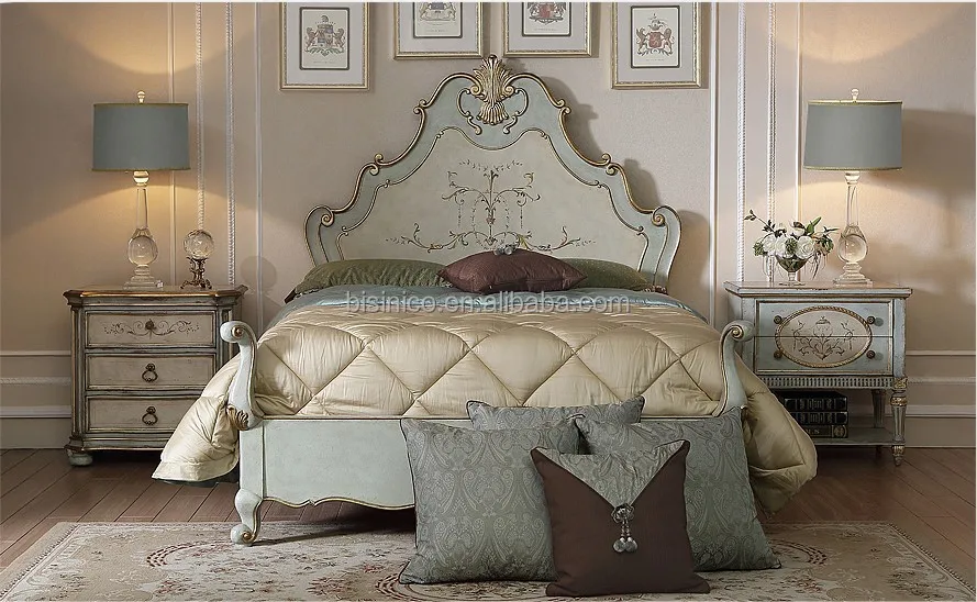 simple stylish bed room set,vintage wood carved bedroom furniture