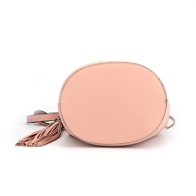 5896-Pink color laser double side PU fashion women tassel bags 2017