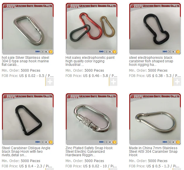 Factory Price New 7mm D Type Carabiner Black Snap Hook with Aluminum Bolt Snap Hook Logoblack Carabiner