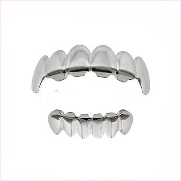

Blues RTS hip hop bling punk Silver Plated Top Bottom a set Vampire Fangs teeth Grillz for body jewelry, Silver, gold, hematite, rose gold and so on.
