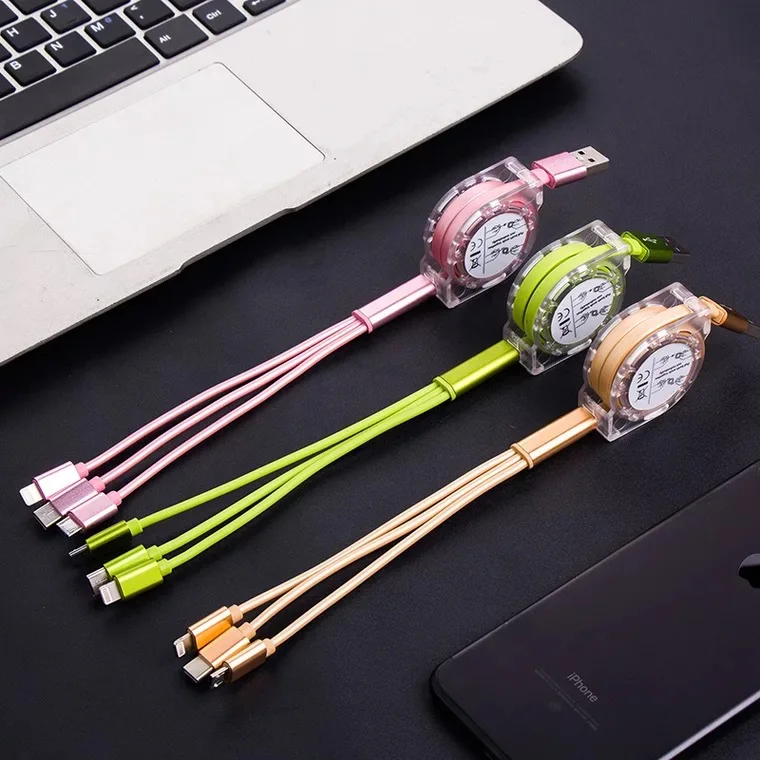 
Extensible 3 in 1 USB Retractable Cable Multi Charger Cable For Iphone Android 