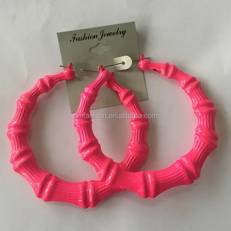 

Fashion Women Fluorescent Neon Color Hip Hop Bamboo Joint Hoop Earring