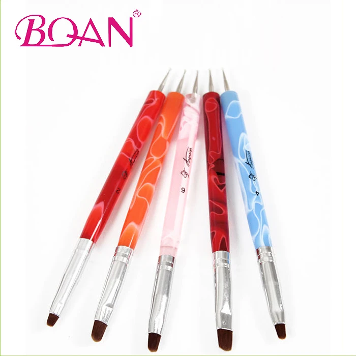 

5 Pcs Colorful Acrylic Handle Double Use Nail Art Dotting Tools and Brush Nail Art acrylic tools, Yellw, orange, red, pink, blue