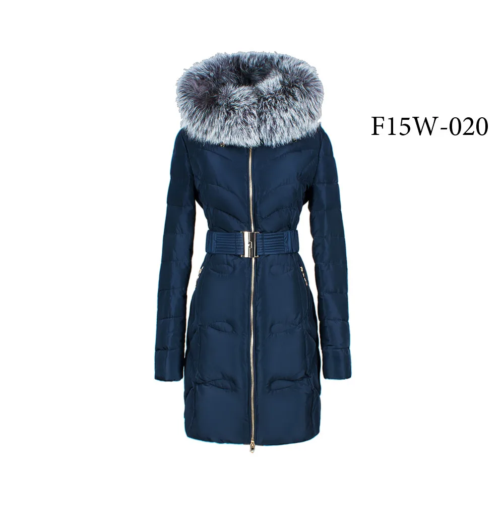 

Stocklot real fur collar belted women winter long down jacket in stock, Blue