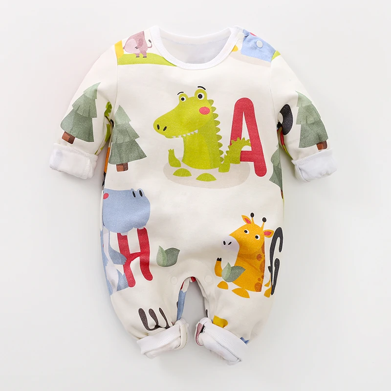

Spring new 100% cotton long-sleeved round collar cute animal and monogram printed baby romper, retail and wholesale., Picture shows
