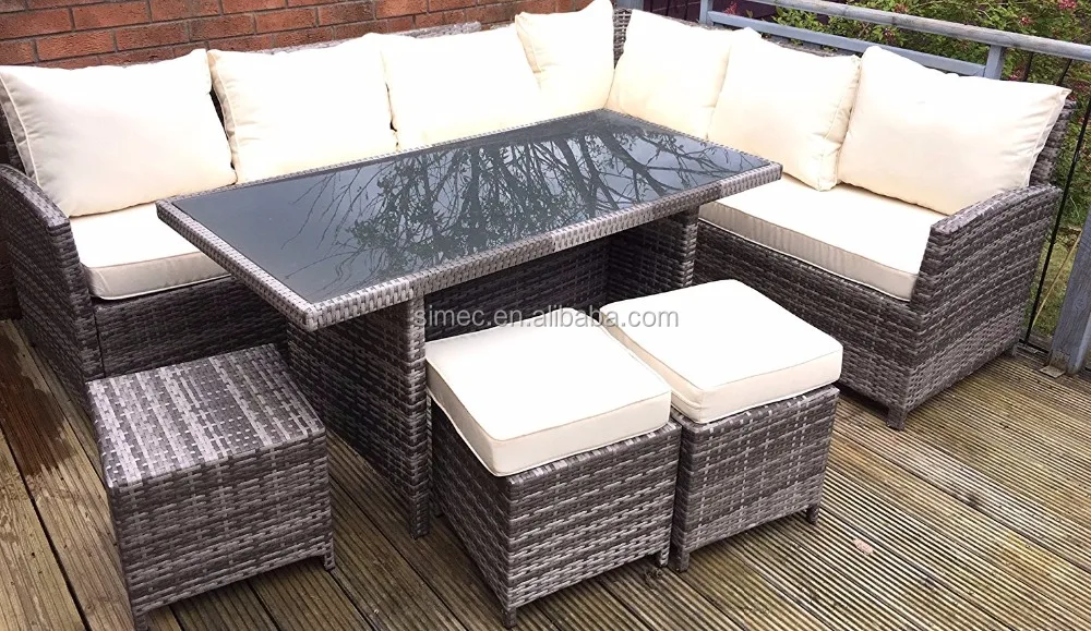 
aluminum frame PE rattan wicker outdoor L shape casual dining set 