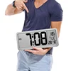 Square Time Setting 14 Inch Dual Alarm 16 Music Thermometer Large LCD Digital Wall Mounted Alarm Clock with Backup Button Cell