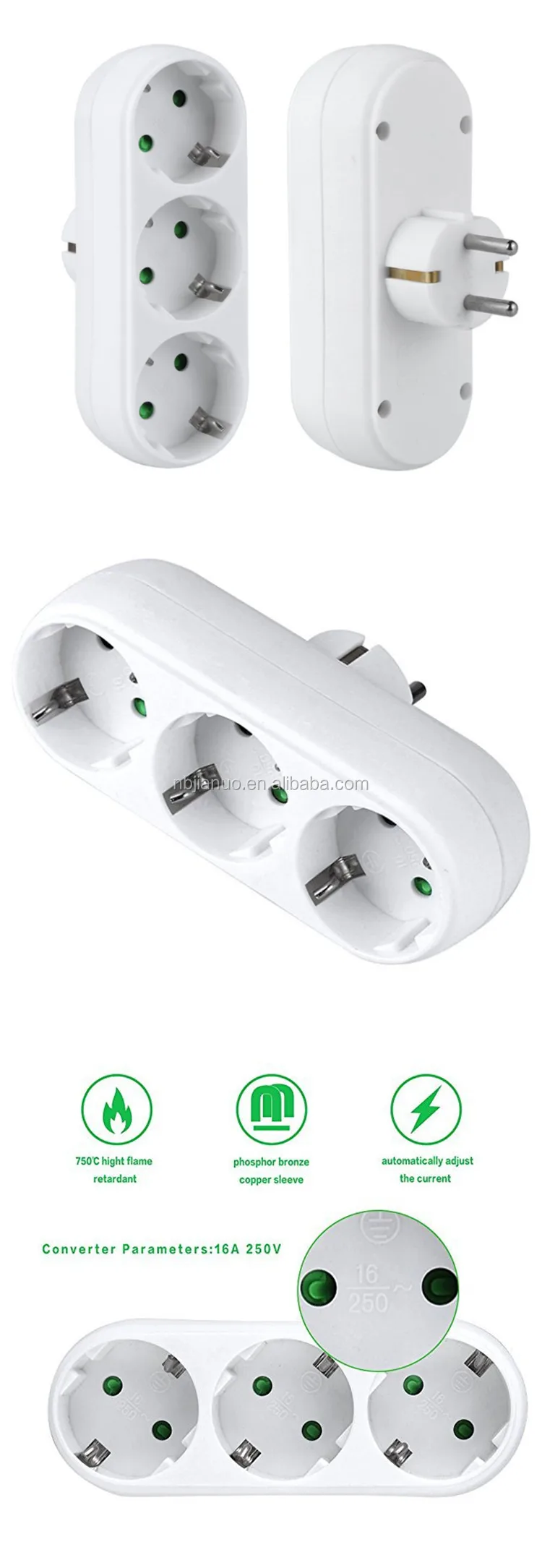 EXTRASTAR Adattatore a 3 vie, Presa di corrente da 2 Euro + 1 Schuko